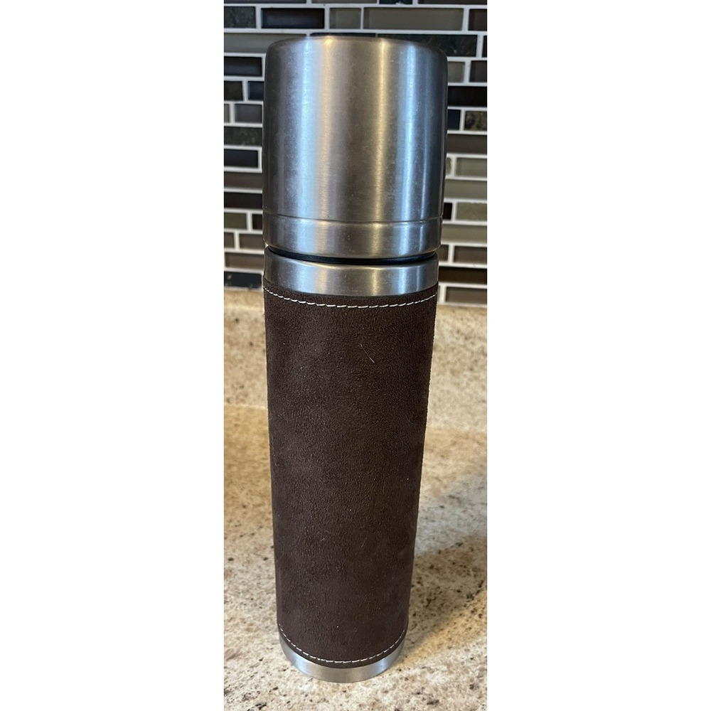 Starbucks Barista Travel Mug Thermos 2004 With Leather Sleeve 12 Ounce